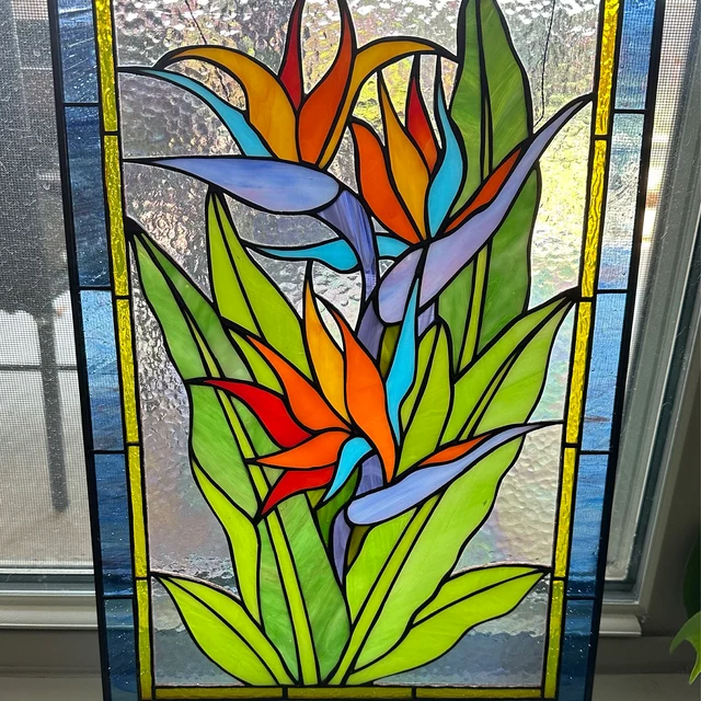 Stained bird of paradise glass window hangings suncatcher